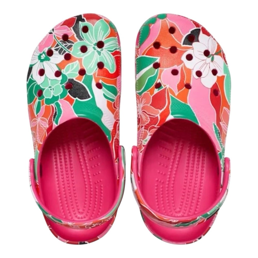 Crocs Classic Woodcut Floral Clogs Women Sz 7 Dragon Fruit Pink Shoes 209839-6ZQ